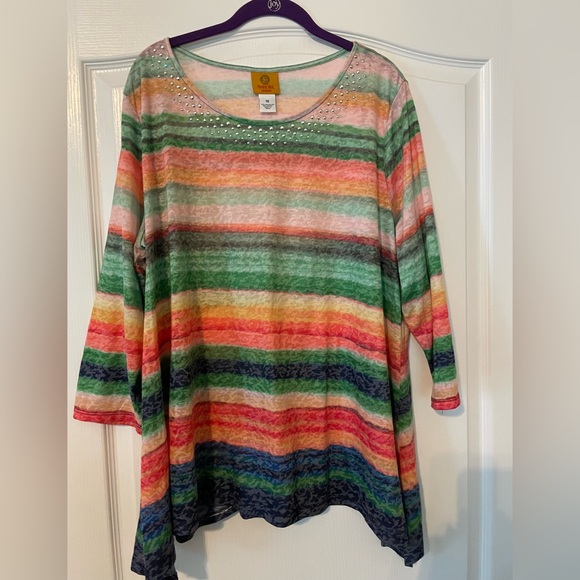 Ruby Rd. Tops - Ruby Rd. Multicolor Striped Tunic with Studded Neckline